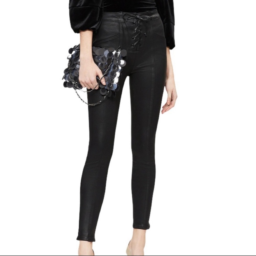 GOOD AMERICAN Good Waist Waxed Lace Up Waist Jeans - Black, Size 29, Lik…